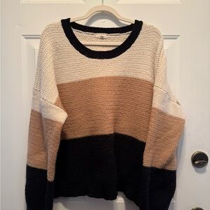 Colorblock Sweater - Black, Tan, Cream